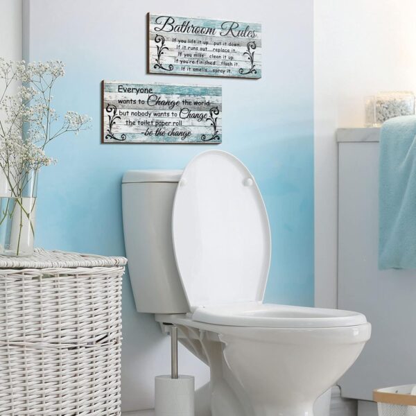 2 Pieces Funny Bathroom Signs Bathroom Wall Decor Toilet Wall Accessories Farmhouse Toilet Rustic Wooden Signs(Chic Style) 4