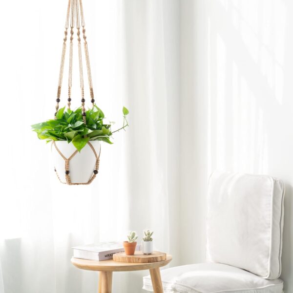 43 Inch Macrame Plant Hanger Large for up to 12 Inch Pot Extra Long Hanging Plant Holder No Tassels Hanging Planter Basket with Wood Beads for Indoor Outdoor Home Decor, Brown 4