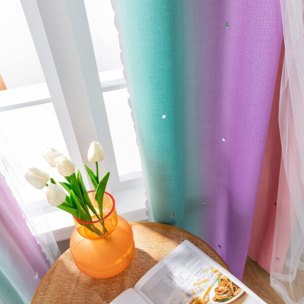 Curtains for Girls Bedroom Decor, Rainbow Blackout Curtains for Kids/Little Girl Room Decor, Unicorn Wall Decals,Pink Purple Green,63 x 34 inches,1 Panel 4