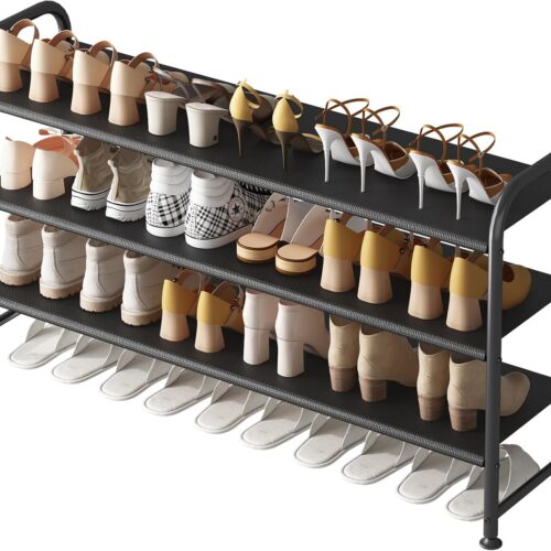 Shoe Rack 3 Tier Long Storage Organizer Wide Metal Shoe Shelf for Closet Entryway Black