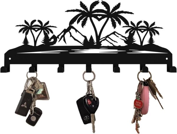 Key Holder for Wall, Metal Key Holder Hooks Organizer Rack, Key Organizer Wall Decorative with 7 Hooks for Entryway, Front Door, Hallway, Bedroom, Office (12 Inches, Coconut Tree) 1