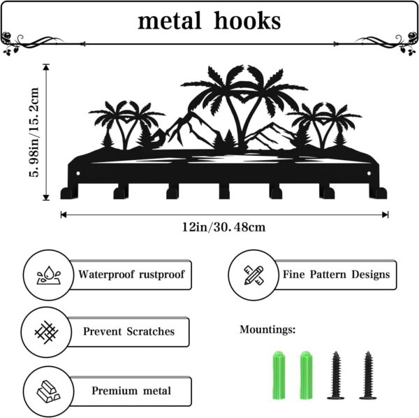 Key Holder for Wall, Metal Key Holder Hooks Organizer Rack, Key Organizer Wall Decorative with 7 Hooks for Entryway, Front Door, Hallway, Bedroom, Office (12 Inches, Coconut Tree) 4