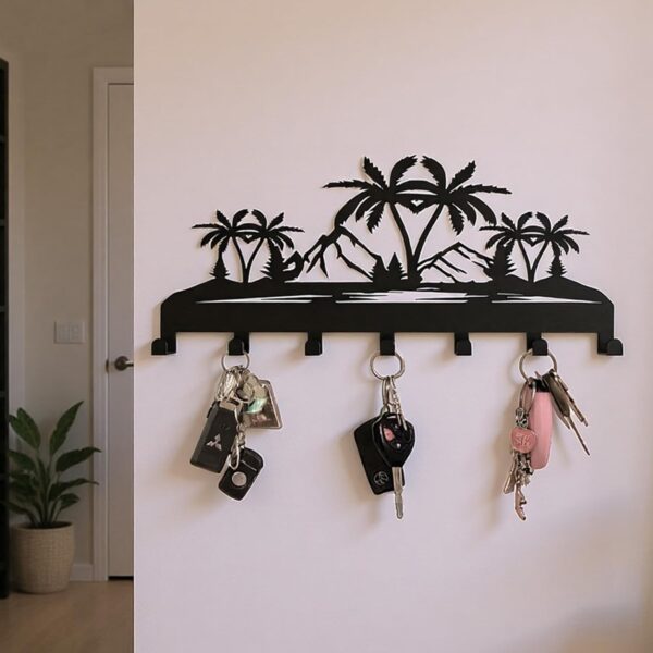 Key Holder for Wall, Metal Key Holder Hooks Organizer Rack, Key Organizer Wall Decorative with 7 Hooks for Entryway, Front Door, Hallway, Bedroom, Office (12 Inches, Coconut Tree) 3