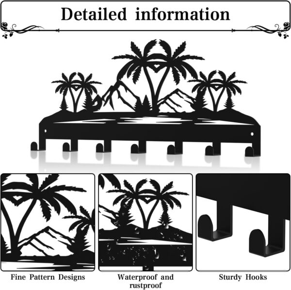 Key Holder for Wall, Metal Key Holder Hooks Organizer Rack, Key Organizer Wall Decorative with 7 Hooks for Entryway, Front Door, Hallway, Bedroom, Office (12 Inches, Coconut Tree) 2