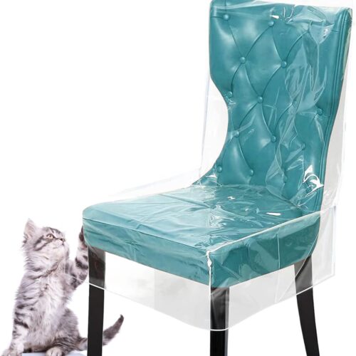 2 PCS Plastic Dining Chair Protectors with Backrests, Plastic Chair Covers, Chair Covers for Dining Chairs, Waterproof Thickened Seat Protectors from Water Dust Pet Hair Paws Claws Removable Washable