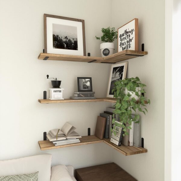 Wood Floating Shelves Set of 6, Shelves for Wall Decor, Farmhouse Shelf for Bedroom, Bathroom Storage Shelves, Book Shelves for Living Room - Rustic Brown 3