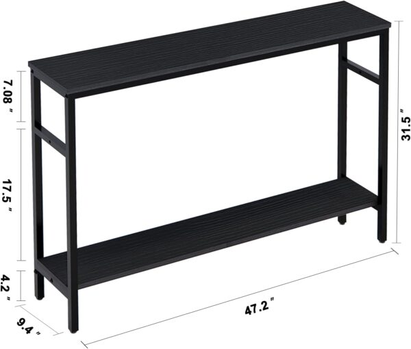 Narrow Console Table, 47 Inch Sofa Table with Adjustable Shelf, 2-Tier Long Skinny Table for Hallway, Entryway, Living Room, Foyer, Black 3