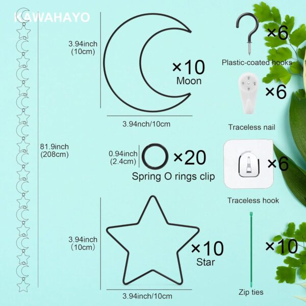 20 Pcs Chain Trellis for Climbing Plants, Plant Trellis Indoor and Outdoor, Garden Wall Trellis, Vine Support Plant Accessories for Monstera, Pothos, Ivy, Climbing Plants (Black Moon and Star) 3