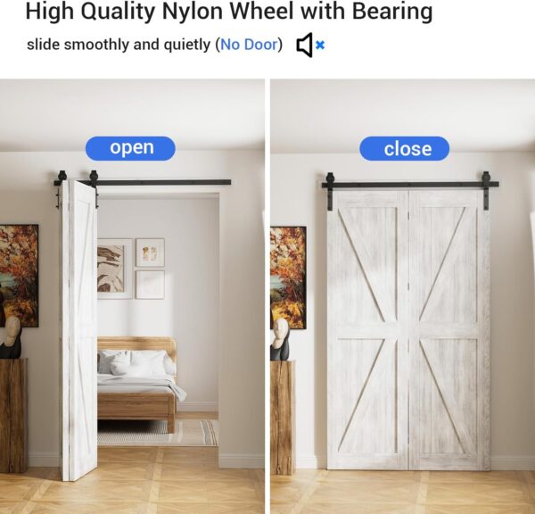 30" Bi-Folding Sliding Barn Door Hardware Kit for 2 Doors,Slide Smoothly Quietly,Black Track J Shape Roller,No Door 3