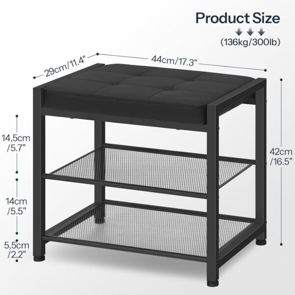 Small Shoe Bench, 3-Tier Shoe Rack, Shoe Storage Bench, Black BB33HX01 3