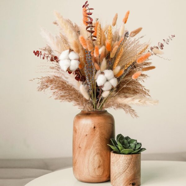 Fall Dried Flower Bouquet – Boho Fall Decor with Pampas Grass, Cotton, and Orange Bunny Tails – Autumn Floral Arrangement for Home, Mantel, or Vase – Fall Decorations for Home Indoor & Porch 2