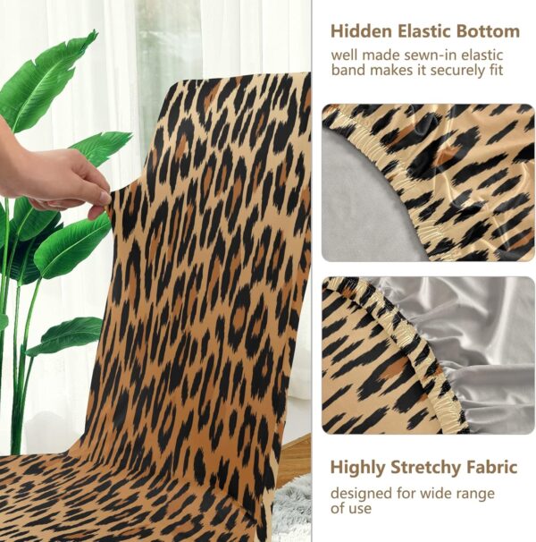 Fashion Leopard Print Chair Covers for Dining Room Stretch Dining Chair Cover Set of 4 Washable Kitchen Chair Slipcovers Removable Seat Protector for Kitchen Hotel Dinning Room 3