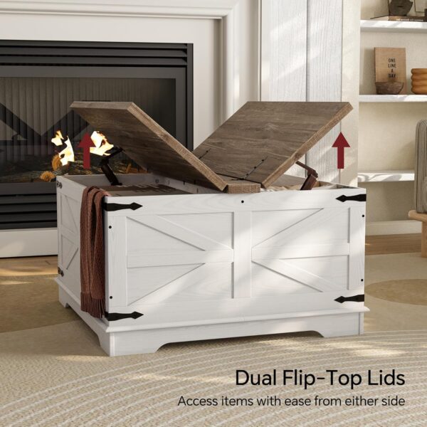 Heavy-Duty Coffee Table with Storage, Square Wood Center Table Set for Living Room with Pull Up Large Hidden Storage Compartment, Maple White 3