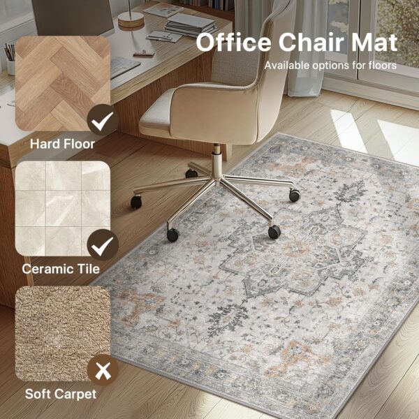 48"x60" Office Chair Mat for Hardwood Tile Floor, Under Desk Carpet Protector for Rolling Computer Chair Mat, Machine Washable Area Rug, Anti-Slip 1/5" Thick Low Pile Thin Vinyl Floor Mat, Taupe 4