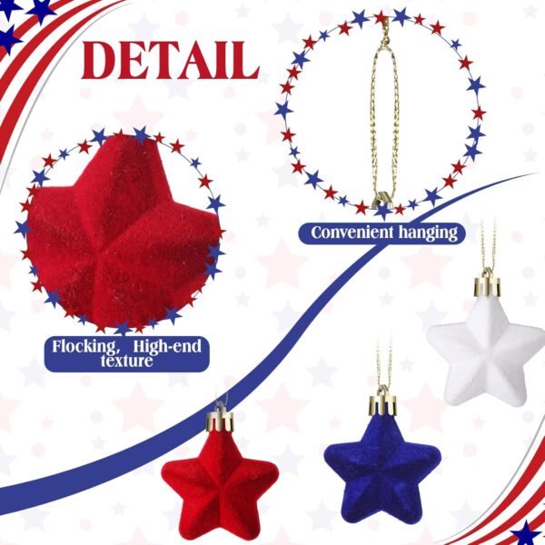 36 Pcs Christmas Velvet Star Ornaments 1.18 Inch Mini Red White Blue Star Shaped Holiday Hanging Ornaments for Xmas Tree Decoration Holiday Party Supplies 3