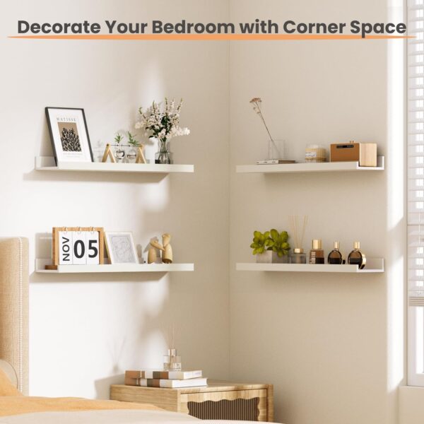 Floating Shelves for Wall, 23.6 Inch Shelves for Decor Storage Set of 6, Wall Mounted Wood Shelf for Bedroom, Living Room, Bathroom, Kitchen, Long Picture Ledge Shelves, White 3