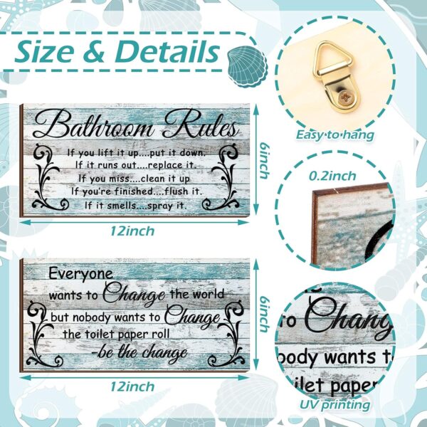 2 Pieces Funny Bathroom Signs Bathroom Wall Decor Toilet Wall Accessories Farmhouse Toilet Rustic Wooden Signs(Chic Style) 3