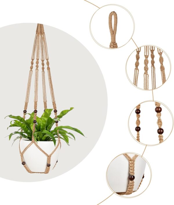 43 Inch Macrame Plant Hanger Large for up to 12 Inch Pot Extra Long Hanging Plant Holder No Tassels Hanging Planter Basket with Wood Beads for Indoor Outdoor Home Decor, Brown 3