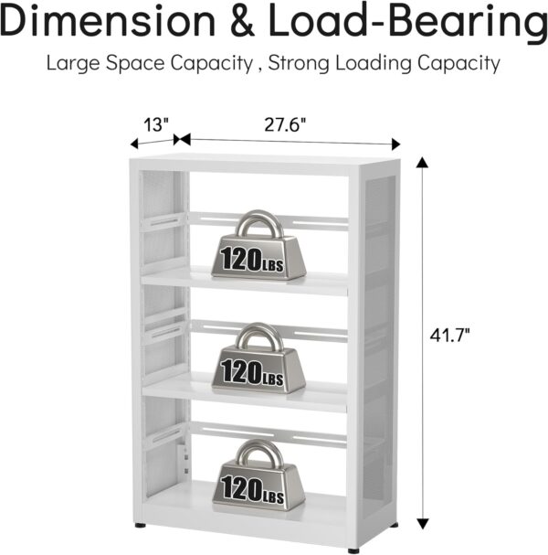 Mobile 3 Tier Bookshelf, Metal 3 Shelf Bookcase on Wheels, Heavy Duty Book Shelf for Small Space, Book Case for Home Office, Living Room, School, Assembly Required, White 3
