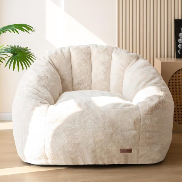 Giant Bean Bag Chair, Oversized Bean Bag Couch for Adults and Kids, Faux Fur Shell-Shaped Large Chair with Filler, Stuffed Big Accent Sofa Lounge Floor Sofa for Gaming, Reading, Beige 1