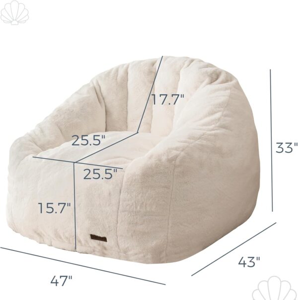 Giant Bean Bag Chair, Oversized Bean Bag Couch for Adults and Kids, Faux Fur Shell-Shaped Large Chair with Filler, Stuffed Big Accent Sofa Lounge Floor Sofa for Gaming, Reading, Beige 4