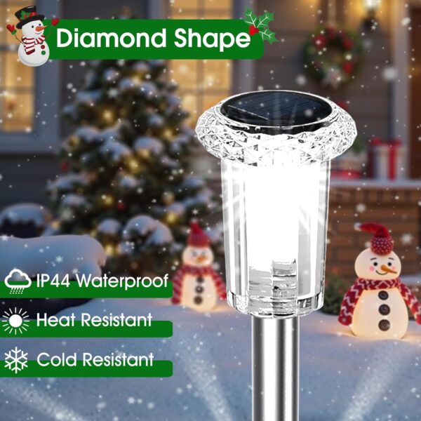 Solar Outdoor Lights, 10 Pack Waterproof Stainless Steel Solar Stake Lights for Pathway Garden Yard Path Walkway Driveway Lawn Patio Outside Decor, Cool White 2