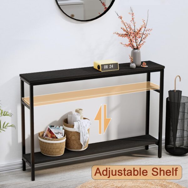 Narrow Console Table, 47 Inch Sofa Table with Adjustable Shelf, 2-Tier Long Skinny Table for Hallway, Entryway, Living Room, Foyer, Black 2