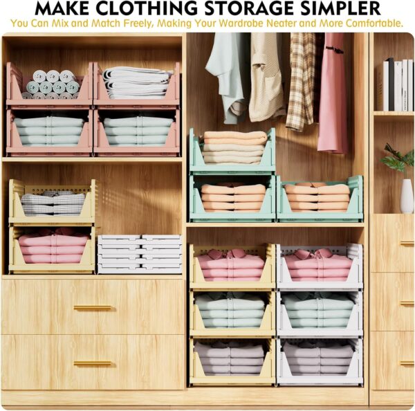 5 Pack Stackable Closet Storage Basket, Multifunctional & Foldable Closet Organizer for Bathroom Kitchen Laundry Room Wardrobe Storage, Space-Saving Clothes Storage Drawer Organizer, White 2