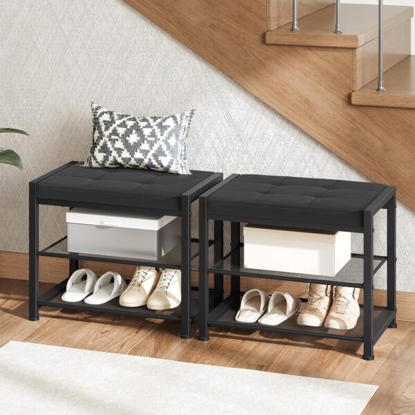 Small Shoe Bench, 3-Tier Shoe Rack, Shoe Storage Bench, Black BB33HX01 2