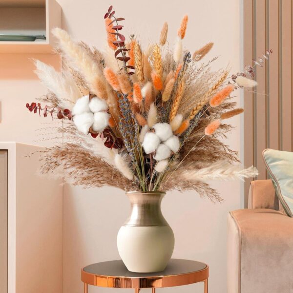 Fall Dried Flower Bouquet – Boho Fall Decor with Pampas Grass, Cotton, and Orange Bunny Tails – Autumn Floral Arrangement for Home, Mantel, or Vase – Fall Decorations for Home Indoor & Porch 4