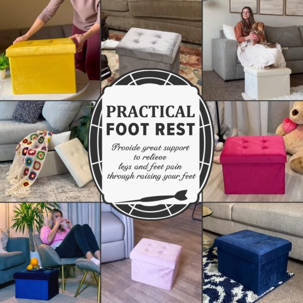 Storage Ottoman Folding Foot Stool Velvet Foot Rest with Padded Modern Ottoman with Storage for Living Room Puppy Step Stool 17x13x13in(ROSEO) 2