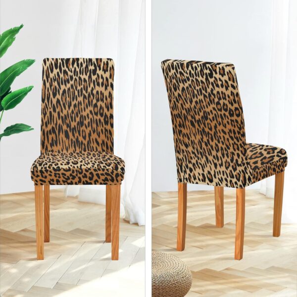 Fashion Leopard Print Chair Covers for Dining Room Stretch Dining Chair Cover Set of 4 Washable Kitchen Chair Slipcovers Removable Seat Protector for Kitchen Hotel Dinning Room 2