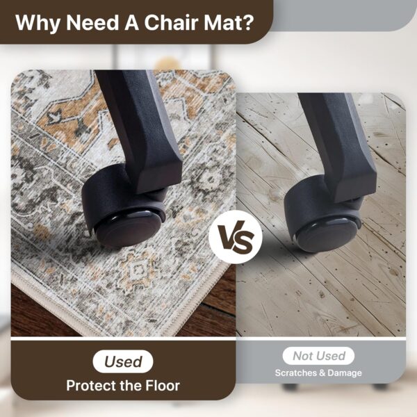 48"x60" Office Chair Mat for Hardwood Tile Floor, Under Desk Carpet Protector for Rolling Computer Chair Mat, Machine Washable Area Rug, Anti-Slip 1/5" Thick Low Pile Thin Vinyl Floor Mat, Taupe 3