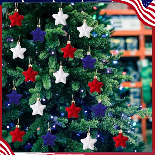 36 Pcs Christmas Velvet Star Ornaments 1.18 Inch Mini Red White Blue Star Shaped Holiday Hanging Ornaments for Xmas Tree Decoration Holiday Party Supplies 2