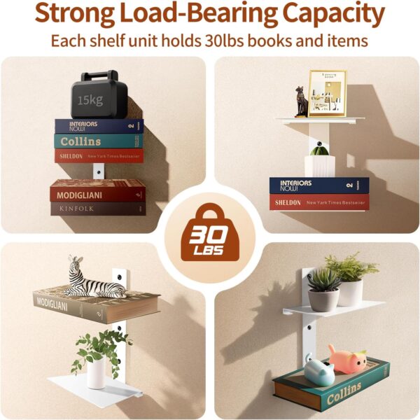 Professional Invisible Floating Book Shelves for Wall, 6 Tier Vertical Spine Book Tower Hanging Bookshelves, Wall Mounted & Space Saving, Heavy Duty Metal Book Organizer for Home Office, 3 Pack White 3
