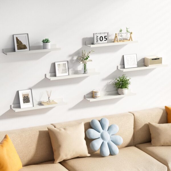 Floating Shelves for Wall, 23.6 Inch Shelves for Decor Storage Set of 6, Wall Mounted Wood Shelf for Bedroom, Living Room, Bathroom, Kitchen, Long Picture Ledge Shelves, White 2