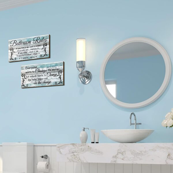 2 Pieces Funny Bathroom Signs Bathroom Wall Decor Toilet Wall Accessories Farmhouse Toilet Rustic Wooden Signs(Chic Style) 2