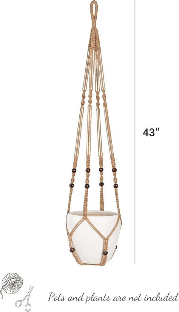 43 Inch Macrame Plant Hanger Large for up to 12 Inch Pot Extra Long Hanging Plant Holder No Tassels Hanging Planter Basket with Wood Beads for Indoor Outdoor Home Decor, Brown 2