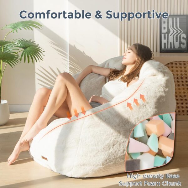 Giant Bean Bag Chair, Oversized Bean Bag Couch for Adults and Kids, Faux Fur Shell-Shaped Large Chair with Filler, Stuffed Big Accent Sofa Lounge Floor Sofa for Gaming, Reading, Beige 2