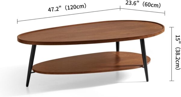 Modern Coffee Table for Living Room, Mid-Century Oval Wood Coffee Table, Double Layer Center Table for Small Space, D47xW23.6xH15, Espresso 4