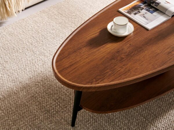 Modern Coffee Table for Living Room, Mid-Century Oval Wood Coffee Table, Double Layer Center Table for Small Space, D47xW23.6xH15, Espresso 2