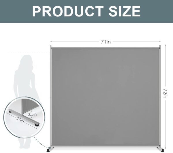 Single Large Panel Room Divider, Privacy Screen for Office, Partition Separators, Freestanding Divider 71''W x 69.5''H, Grey 4