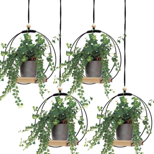 4 Pack Plant Hanger with Wood Base Hanging Window Planter Boho Macrame Hanging Potted Plant Holders for Indoor Outdoor Window Wall Ceiling Home Decoration, Pot & Sapling Not Included (Khaki)