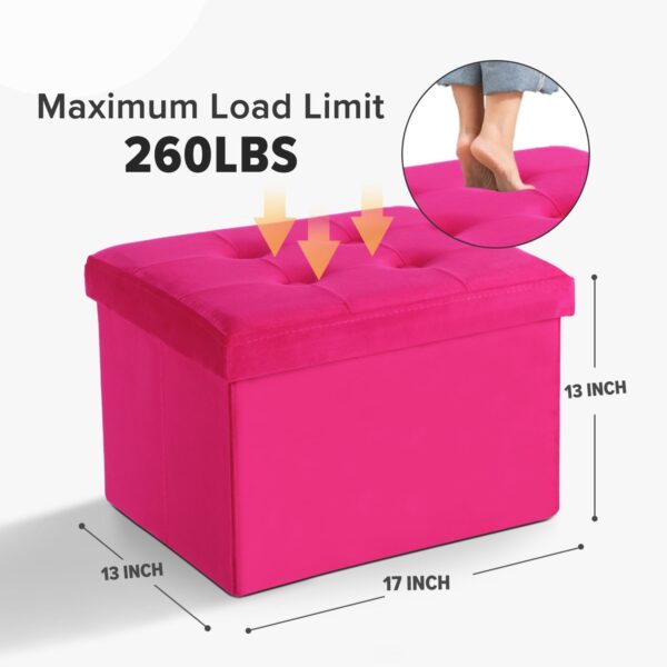 Storage Ottoman Folding Foot Stool Velvet Foot Rest with Padded Modern Ottoman with Storage for Living Room Puppy Step Stool 17x13x13in(ROSEO) 3