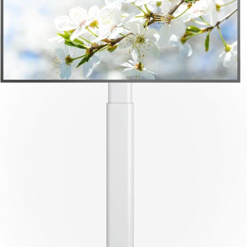 Universal Floor TV Stand with Mount 70 Degree Swivel 9 Level Height Adjustable and Space Saving Design for Most 27 to 65 inch LCD, LED OLED TVs, Perfect for Corner & Bedroom White AX1006TW