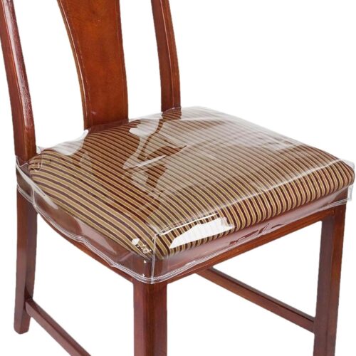 4 Pack Large Plastic Chair Covers for Dining Room Clear PVC Kitchen Chair Seat Protectors with Adjustable Belt Strap for 20.3''x17'' Standard Chairs, Stain, Water and Kitty Scratch Resistant