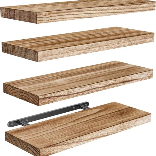Floating Shelves, Paulownia Wood Wall Shelves for Living Room/Bedroom/Kitchen/Home Office, Wood Floating Shelf for Home Storage & Organization Set of 4 15.75" L x 5.91" W x 0.98"H