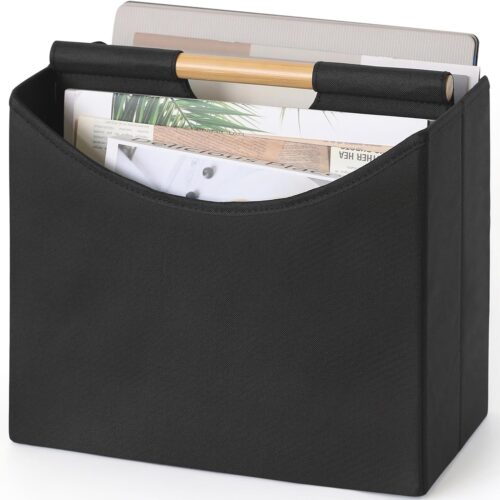 Magazine Holders, Foldable Magazine File Holder with Handle Magazine Rack Floor, Newspaper Magazine Storage, Book Bins File Folder for Home Office (Black)