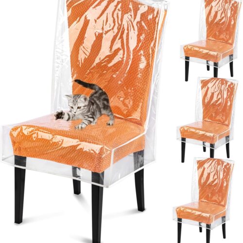 Clear Plastic Waterproof Chair Covers – 4 Pack, Protects Against Stains & Pets
