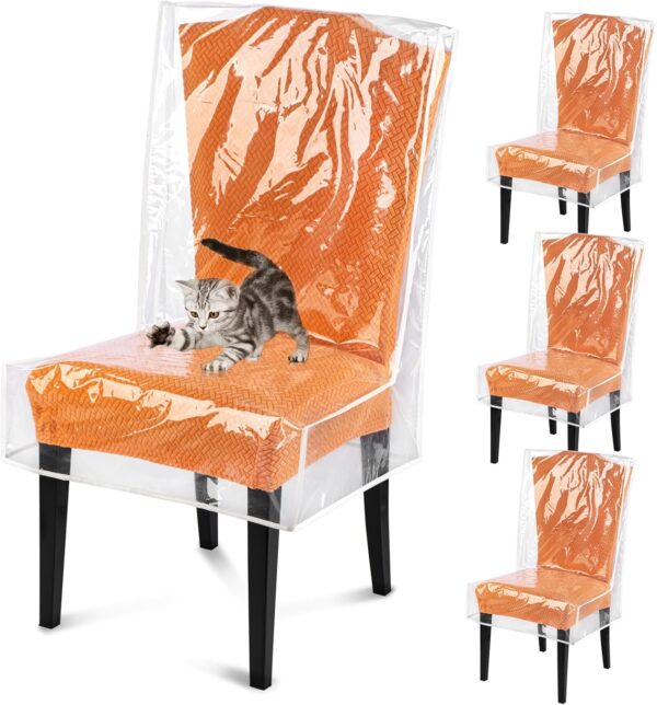 Clear Plastic Waterproof Chair Covers – 4 Pack, Protects Against Stains & Pets 1